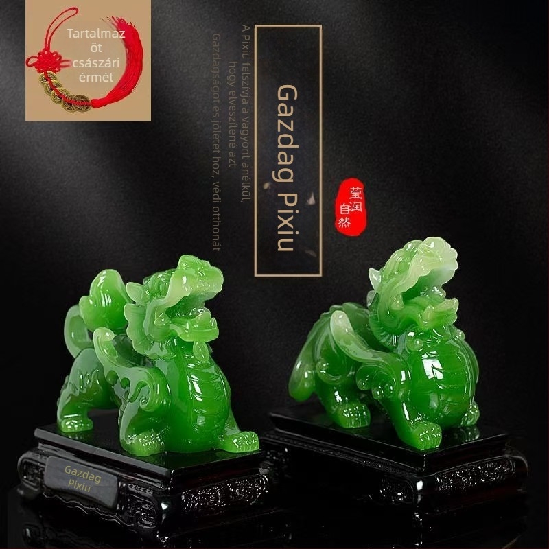 Pixiu gyanta szobor - kínai stílus, gravírozott és kézzel festett, otthoni dekoráció: nappali, hálószoba, iroda és előszoba (Anyag: gyanta; Gravírozás, kézi festés; Stílus: kínai)