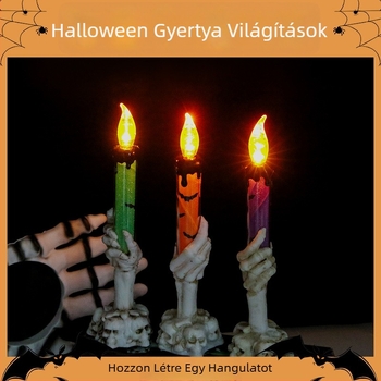Színpadi rekvizitum: koponya gyertyával Halloween-re, műanyag, Tongmeng, fesztivál stílus
