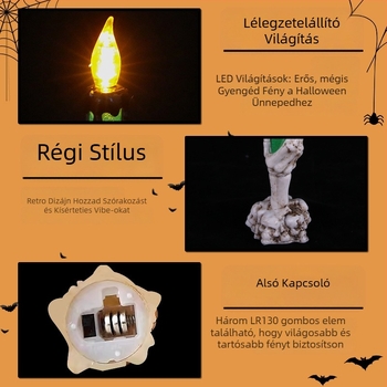 Színpadi rekvizitum: koponya gyertyával Halloween-re, műanyag, Tongmeng, fesztivál stílus