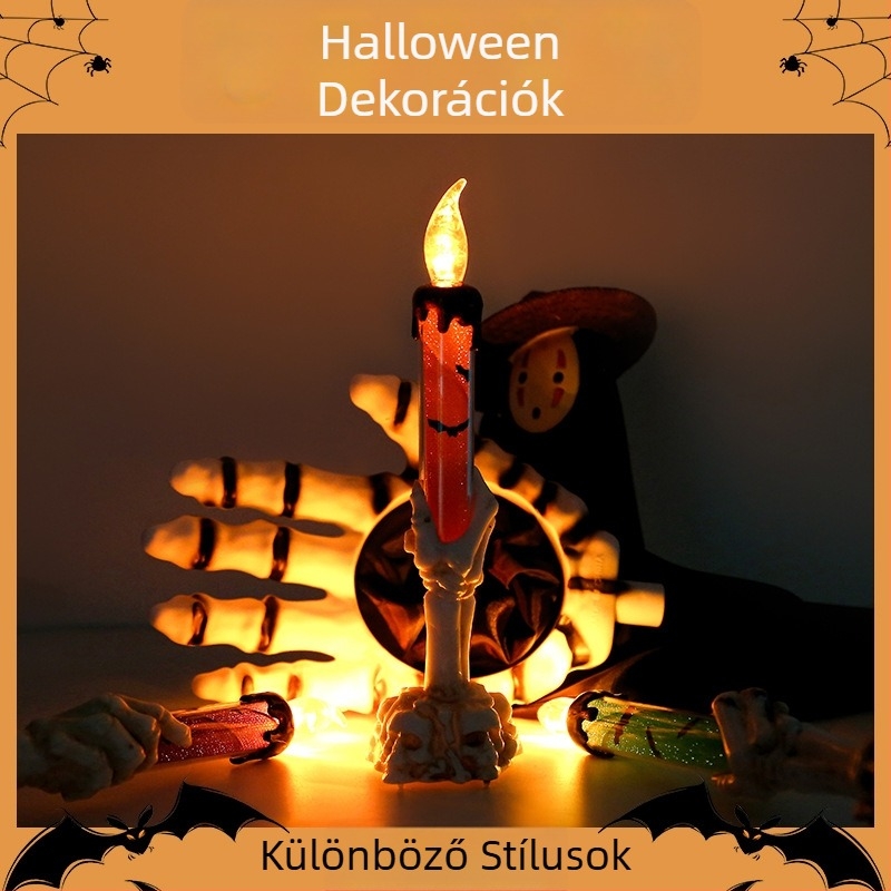 Színpadi rekvizitum: koponya gyertyával Halloween-re, műanyag, Tongmeng, fesztivál stílus