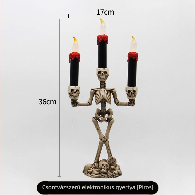Színpadi rekvizitum: koponya gyertyával Halloween-re, műanyag, Tongmeng, fesztivál stílus