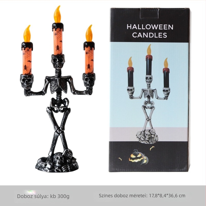 Színpadi rekvizitum: koponya gyertyával Halloween-re, műanyag, Tongmeng, fesztivál stílus