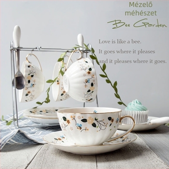 Pastorális stílusú kerámia kávéscsésze és alátét készlet; Márka: Deli Ceramics; Tömeg kevesebb mint 0,5 kg; Csomagolás: ajándékdoboz