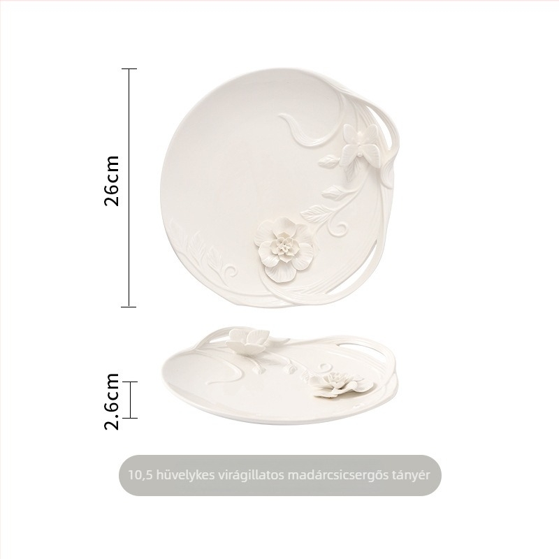 Reliefes francia stílusú kerámia kávéscsésze alátéttel és desszerttál – vintage délutáni teázó készlet