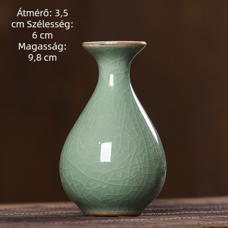 Kerámia váza celadon mázzal, hidroponikus virág elrendezés, kínai stílusú asztali dísz a tea ceremóniához