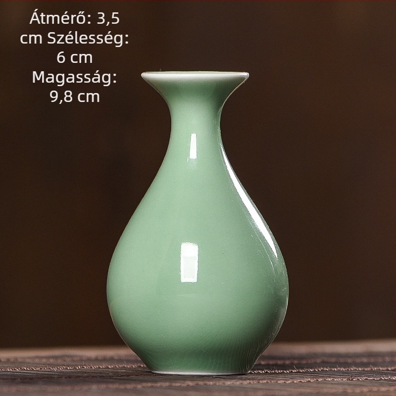 Kerámia váza celadon mázzal, hidroponikus virág elrendezés, kínai stílusú asztali dísz a tea ceremóniához