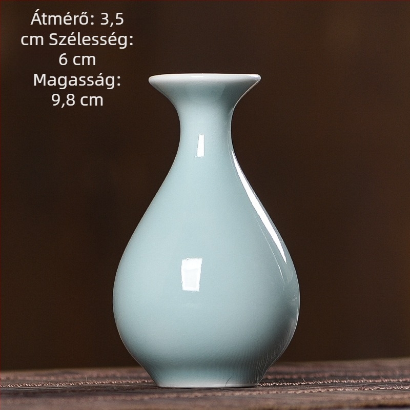 Kerámia váza celadon mázzal, hidroponikus virág elrendezés, kínai stílusú asztali dísz a tea ceremóniához