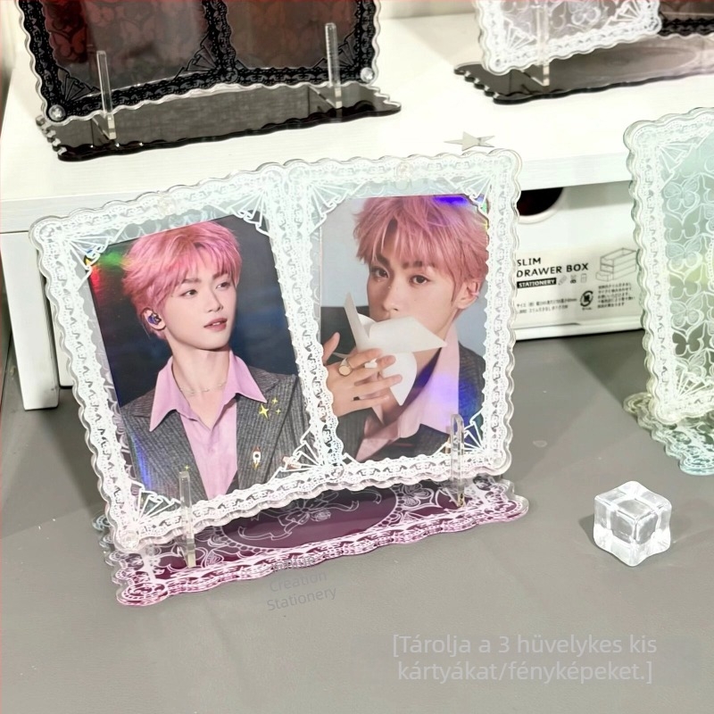 Akril Polaroid asztali fotókeret pillangó- és virág motívummal, 0,5 cm vastagság