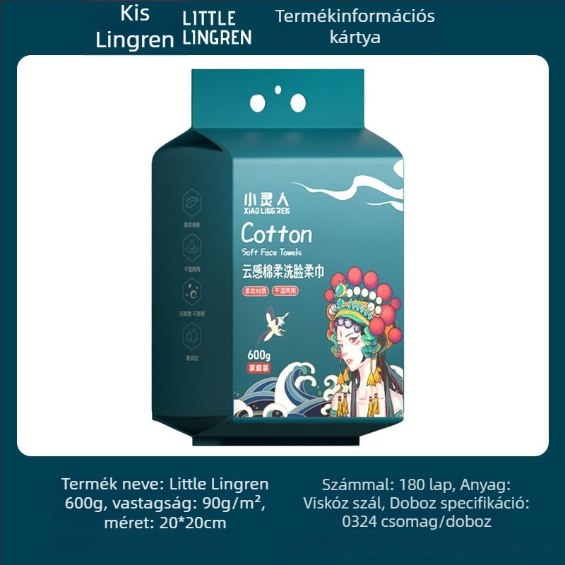 Little Spirit Egyszer használatos függő törölköző nedves és száraz használatra, 600 g, növényi rostok, sima szövés, 2024-ben bevezetve