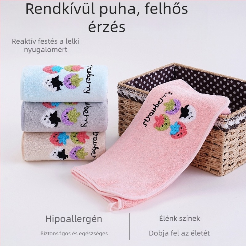 Vastag korallflís törölköző gyermekeknek, eperhímzéssel, macaron színben, nedvszívó és szálmentes, arc törölköző otthoni használatra