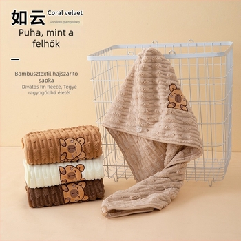Női korall plüss hajszárító sapka, vastított kivitelben, 150d fonal, tömeg 30–49 g
