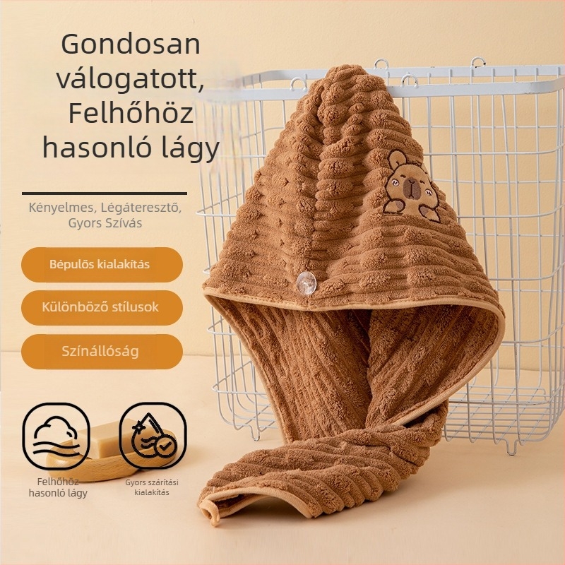 Női korall plüss hajszárító sapka, vastított kivitelben, 150d fonal, tömeg 30–49 g