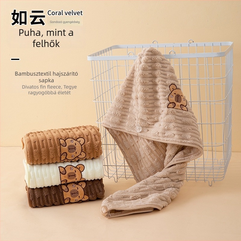 Női korall plüss hajszárító sapka, vastított kivitelben, 150d fonal, tömeg 30–49 g