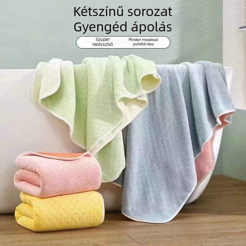 Vastag korallfleece dupla oldalú törölköző, két színű, háztartási használatra, puha és nedvszívó.