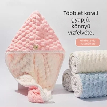 Kétrétegű korall velúr hajszárító sapka, vastag, gyorsan száradó – Poliészter, 100–119 g, magas‑alacsony szál és vágott velúr