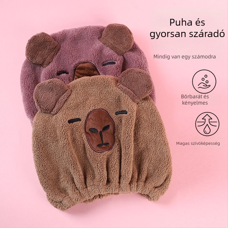 Capybara száraz haj sapka — korall plüss, 150d szál, hímzés, kivágott velúr, sima szövés, 50–79 g