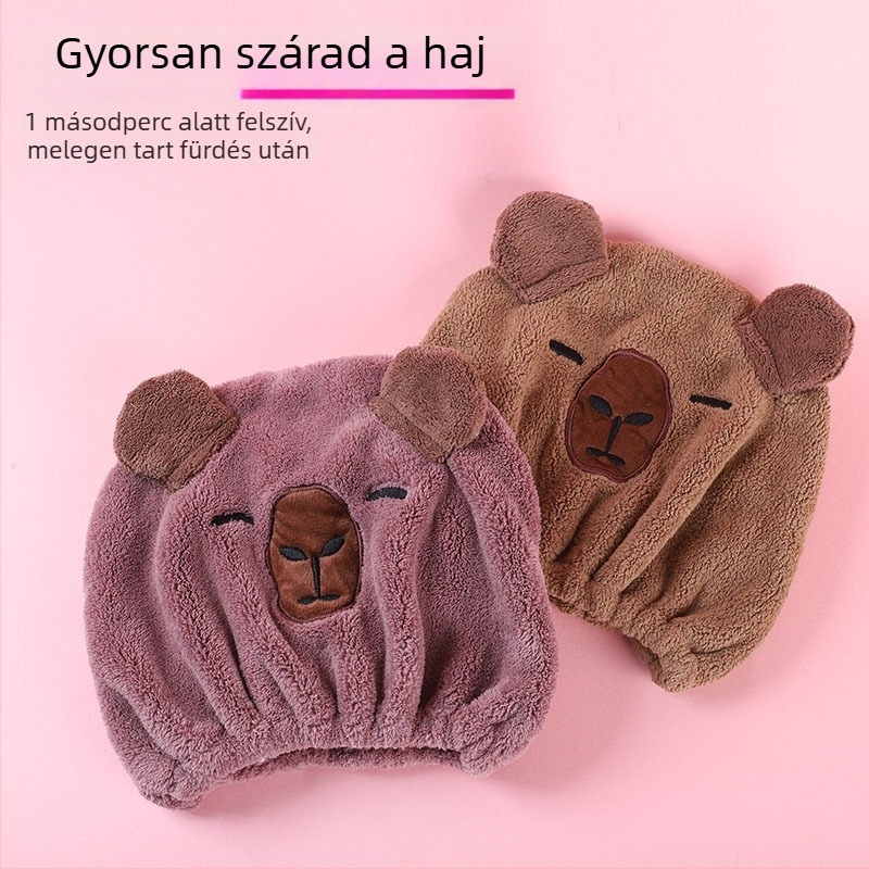 Capybara száraz haj sapka — korall plüss, 150d szál, hímzés, kivágott velúr, sima szövés, 50–79 g