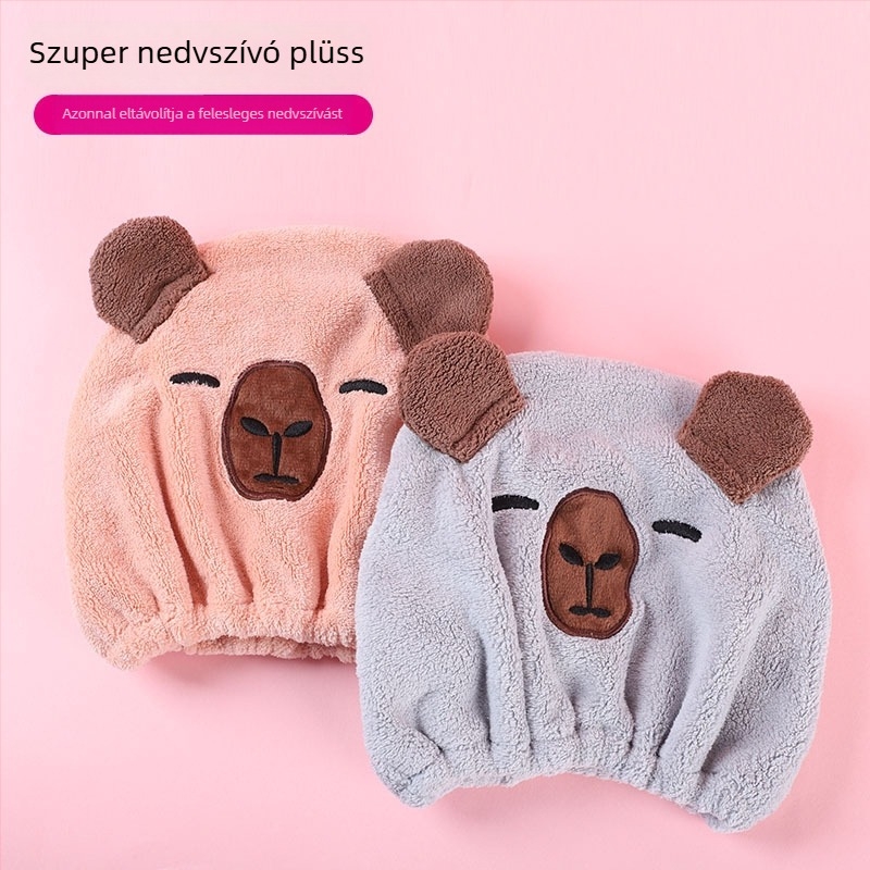 Capybara száraz haj sapka — korall plüss, 150d szál, hímzés, kivágott velúr, sima szövés, 50–79 g