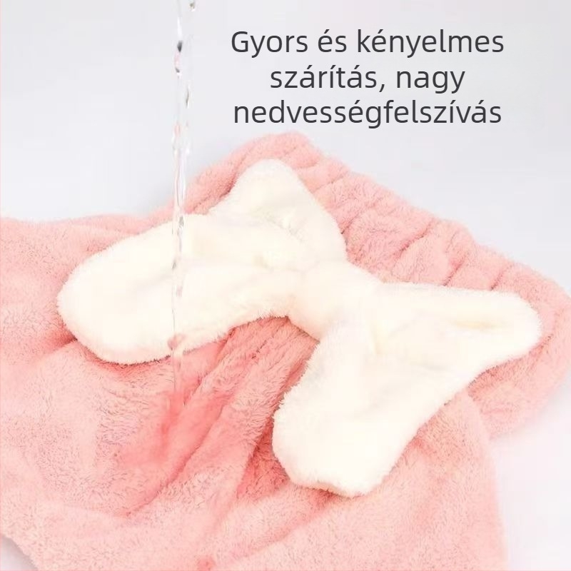 Hajszárító sapka masnival, korall polár anyag, 150d szál, 30–49 g tömeg, egyszerű szövés (Trend)