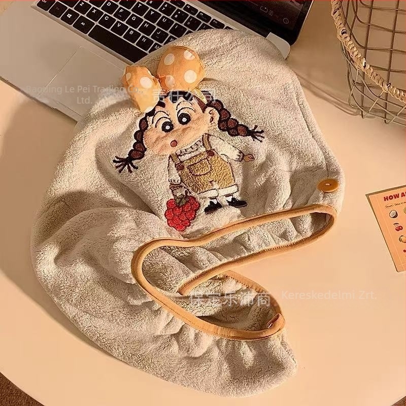Új aranyos Crayon Shin-Chan korall velúr száraz haj sapka nőknek, nedvszívó és puha zuhanysapka a hajápoláshoz, turbán
