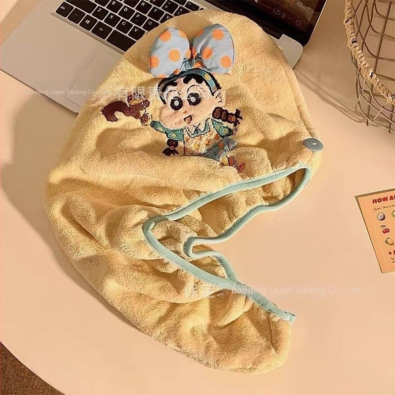 Új aranyos Crayon Shin-Chan korall velúr száraz haj sapka nőknek, nedvszívó és puha zuhanysapka a hajápoláshoz, turbán