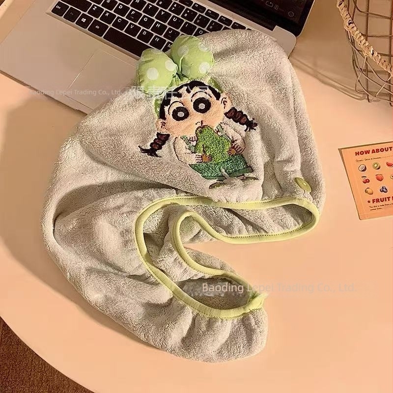 Új aranyos Crayon Shin-Chan korall velúr száraz haj sapka nőknek, nedvszívó és puha zuhanysapka a hajápoláshoz, turbán