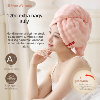 Száraz haj fejfedő – vastagabb, nedvszívó és gyorsan száradó, egy darabos turbán-stílusú zuhanysapka, korall fleece, 100–119 g, 150D szál