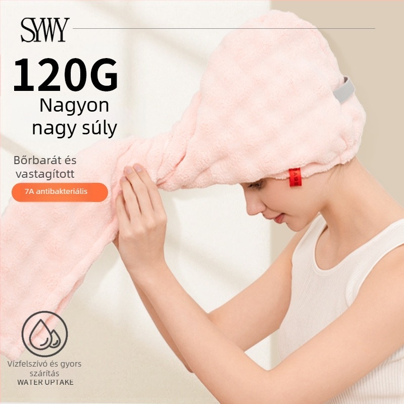 Száraz haj fejfedő – vastagabb, nedvszívó és gyorsan száradó, egy darabos turbán-stílusú zuhanysapka, korall fleece, 100–119 g, 150D szál