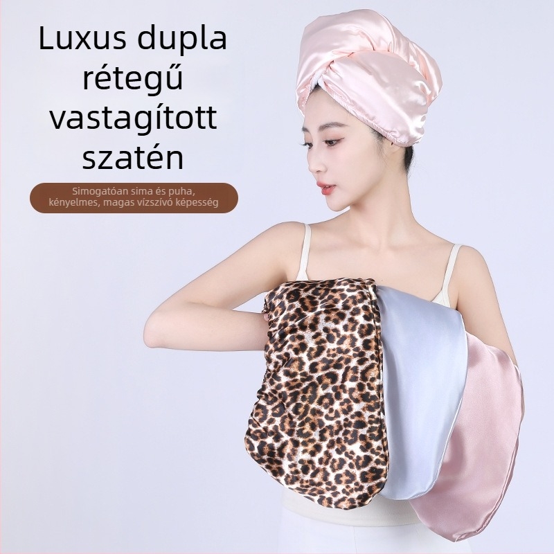 Szárító haj sapka, selyemszerű szatén, dupla réteg korall fleece, gyors felszívódás, 80–99 g, varrás