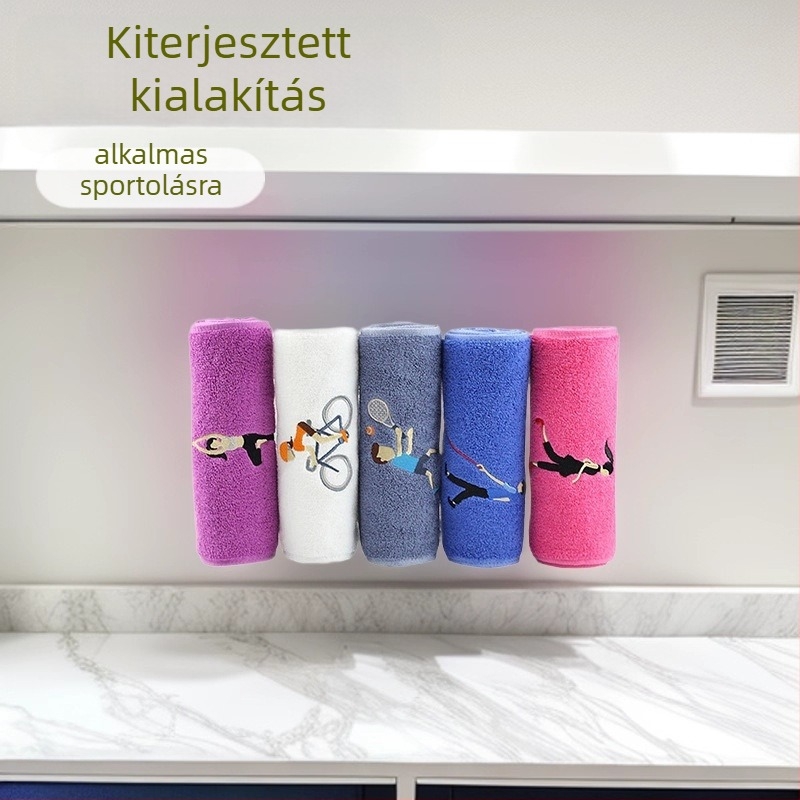 100% pamut sporttörölköző logóhímzéssel, gyors izzadságfelszívás (0–5 s), súly 110 g