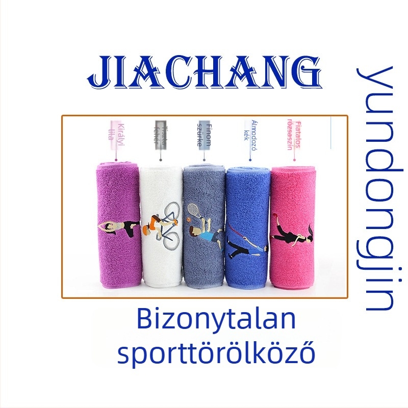 100% pamut sporttörölköző logóhímzéssel, gyors izzadságfelszívás (0–5 s), súly 110 g