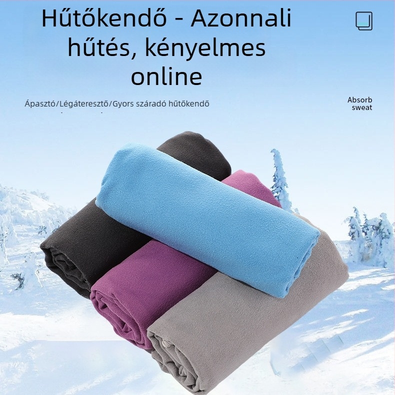 Hűtő törölköző, poliészter, 140 g/m2, egyszálas fonal, felszívódás 0–5 s