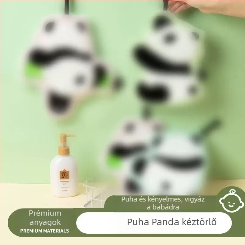 Panda kéztörlő gyerekeknek a fürdőszobába, korall fleece, 120D, 30–50 g, hímzett, felvarrt, egyszínű szövés
