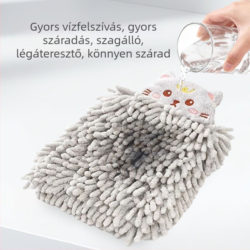 Antibakteriális Chenille mikroszálas kéztörlő, felakasztható, rajzfilmszereplős dizájn, nedvszívó és puha, konyha és fürdőszoba