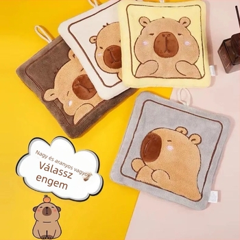 Gyerekeknek kapibabara alakú kéztörlő, akasztható, korall plüss, 150D, hímzés, tömeg 30-50 g