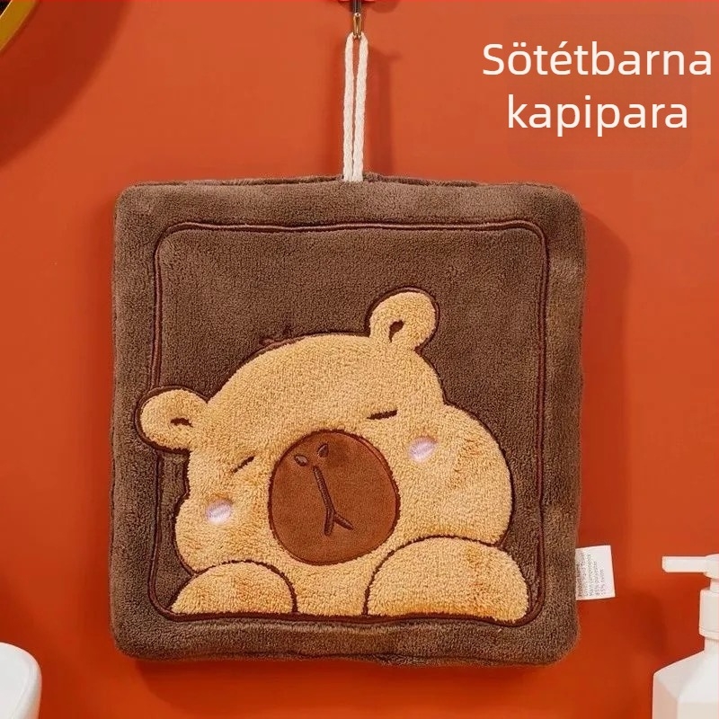 Gyerekeknek kapibabara alakú kéztörlő, akasztható, korall plüss, 150D, hímzés, tömeg 30-50 g
