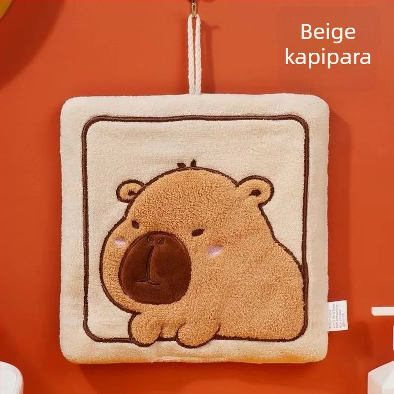 Gyerekeknek kapibabara alakú kéztörlő, akasztható, korall plüss, 150D, hímzés, tömeg 30-50 g