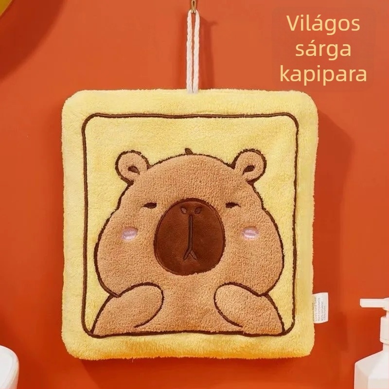Gyerekeknek kapibabara alakú kéztörlő, akasztható, korall plüss, 150D, hímzés, tömeg 30-50 g