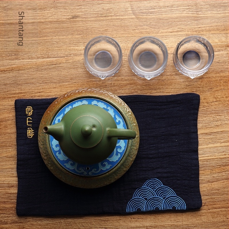 Rongshantang hímzett pamut és len tea törlő, vastított, rendkívül nedvszívó, japán stílusú