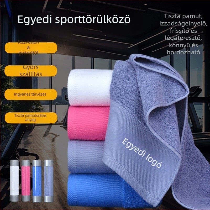 Sport törölköző pamutból, 140 g, 0-5 s nedvszívás, logó nyomtatás vagy hímzés lehetséges