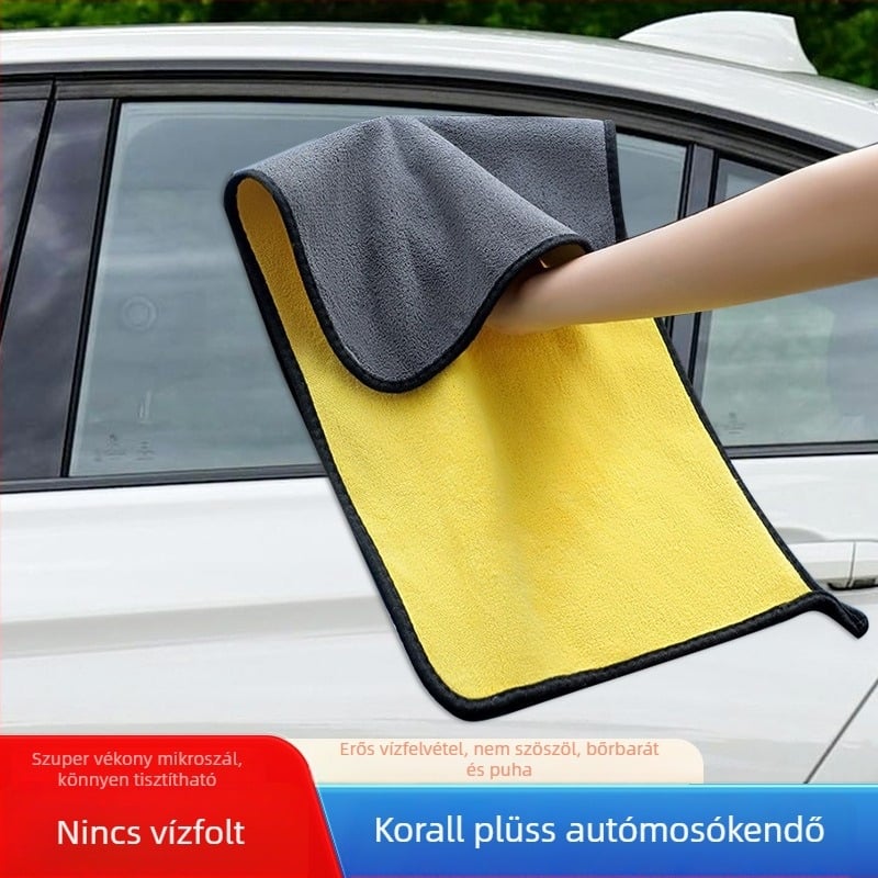 Autómosó kendő magas sűrűségű korall bársonyból, vastított, vízfelvevő, kétoldalas használatra autóhoz és otthonhoz, többfunkciós tisztító kendő, poliészter