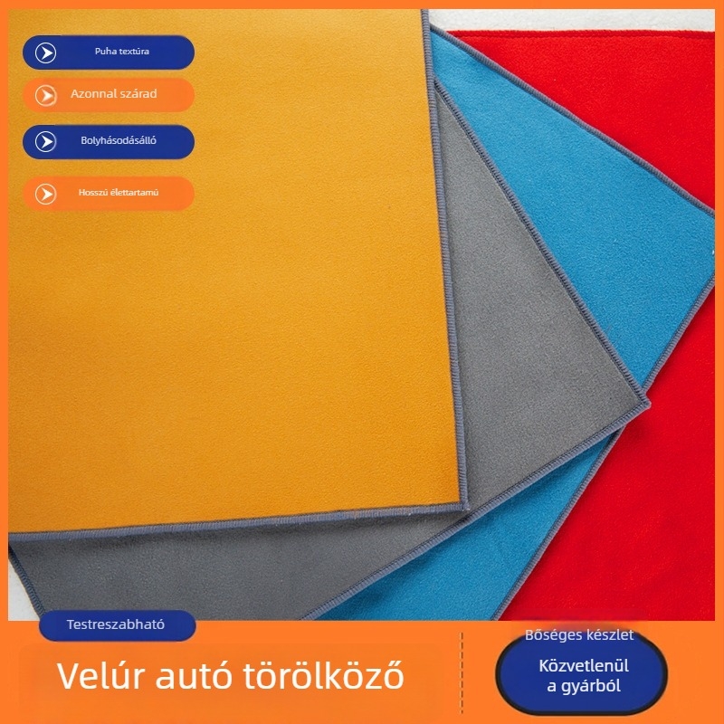 Velúr autómosó törölköző, kétoldalas, rendkívül nedvszívó, vízjelek nélkül