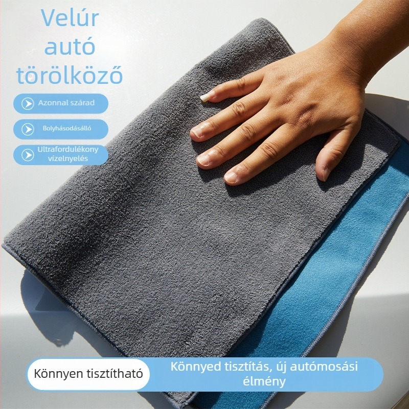 Velúr autómosó törölköző, kétoldalas, rendkívül nedvszívó, vízjelek nélkül