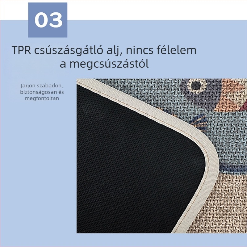 Új szövött len konyhai padlószőnyeg – mesefigurás mintákkal (tájkép, kis autó, űrhajós) – csúszásmentes, nedvszívó, mosható, foltálló, hosszú, Téglalap alakú