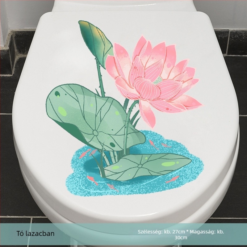 Öntapadós WC-fedél matrica lotus mintával – PVC, táj motívum, modern minimalist stílus, fürdőszoba