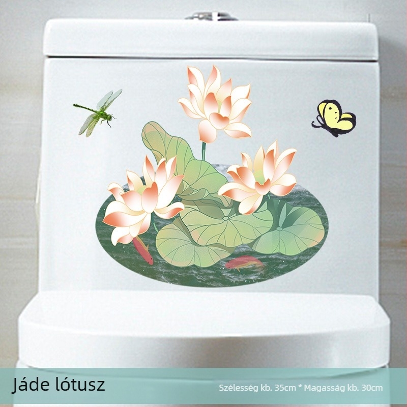Öntapadós WC-fedél matrica lotus mintával – PVC, táj motívum, modern minimalist stílus, fürdőszoba