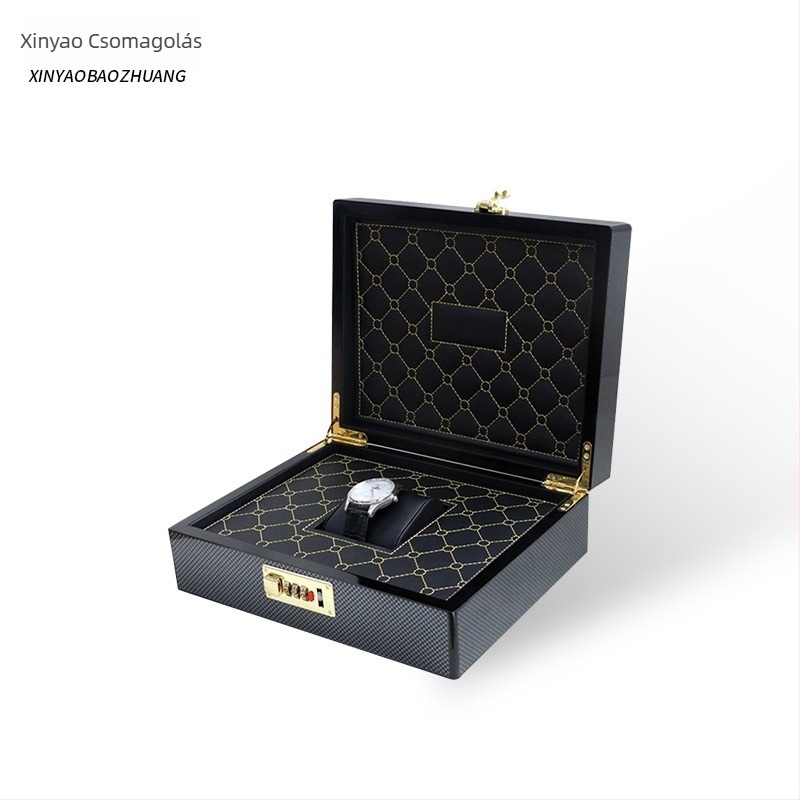 Órás doboz egyetlen jelszavas zárakkal — fa, bronzozás, gravírozás, fémbeillesztés, lakkozás; Modell: Single Password Box; Eredet: Guangzhou; Márka: Xin Yao