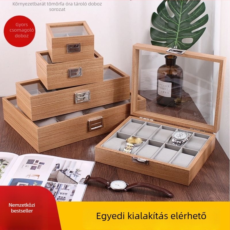 ZZ002 Bambuszfa óratartó doboz, kézzel készített, belső dobozos csomagolás ajándék- és ékszerekhez