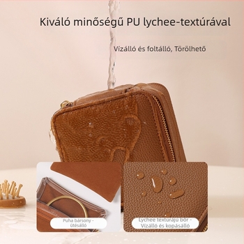 PU anyagú ékszertartó doboz, flip fedél, Lychee minta, kemény kivitel, modern minimalista stílus