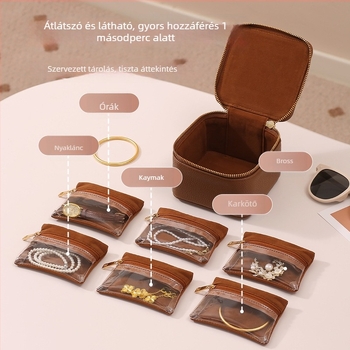 PU anyagú ékszertartó doboz, flip fedél, Lychee minta, kemény kivitel, modern minimalista stílus